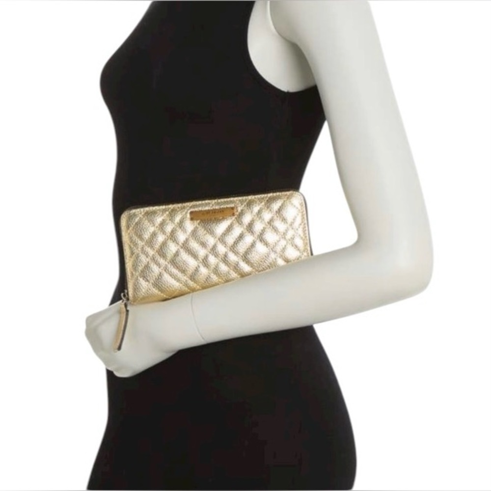 Kurt Geiger London Gold Metallic Quilted Zip-Around Wallet